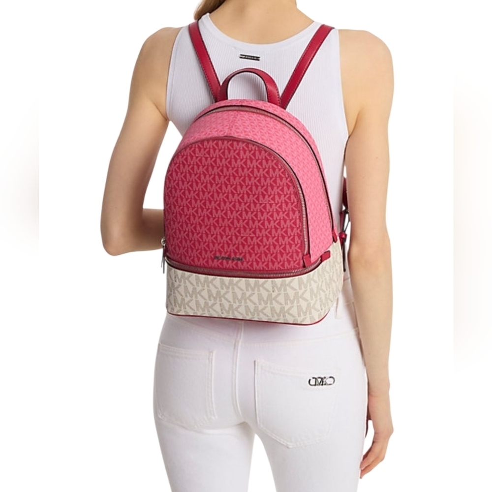 Michael Kors Rhea Medium Color-Block Signature Logo Backpack - Picture 13 of 13